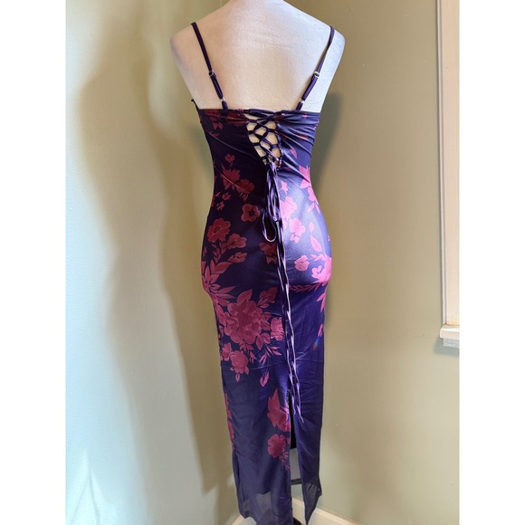 Commense‎ XS Purple Floral Lace whimsi Y2K  Bodycon Maxi Dress Cocktail Evening - Picture 6 of 8